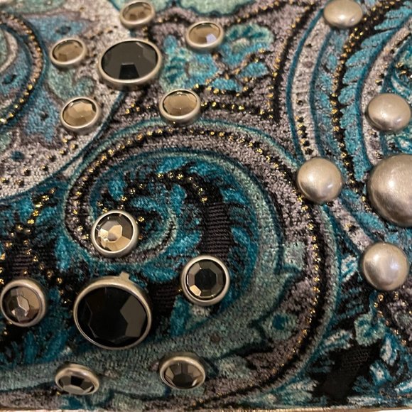 Womens Hand Bag Purse STUDDED EMBELLISHED Gems Embroidered Paisley Print Braided - Picture 12 of 14